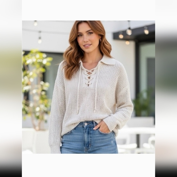 Joie Tops - Joie Womens Large Coastal Vibes Textured White Shimmer Crochet Pullover Sweater